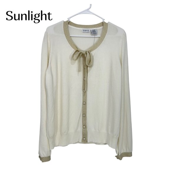 George Womens XL(16-18) Button Up Cardigan Sweater Vanilla Dream With Bow Detail - Picture 1 of 13